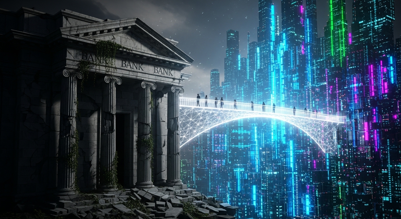 Visión futurista de la economía digital con nodos de red interconectados